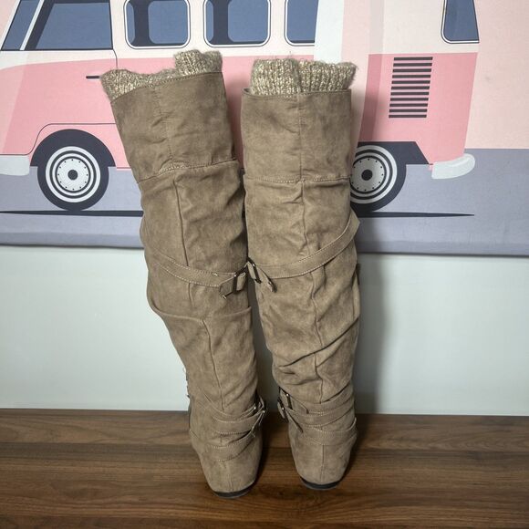 JustFab Grey Knee-High Riding Boots Flat Heel Knit Top Size 8 Stylish Comfort - Picture 3 of 9